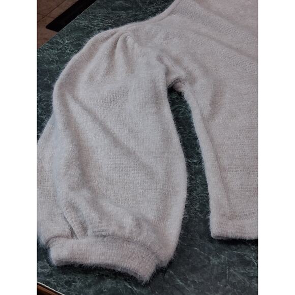Sanctuary Fuzzy Balloon Puff Sleeve Mock Neck Sweater Ivory Women's Large Cozy - Picture 3 of 12